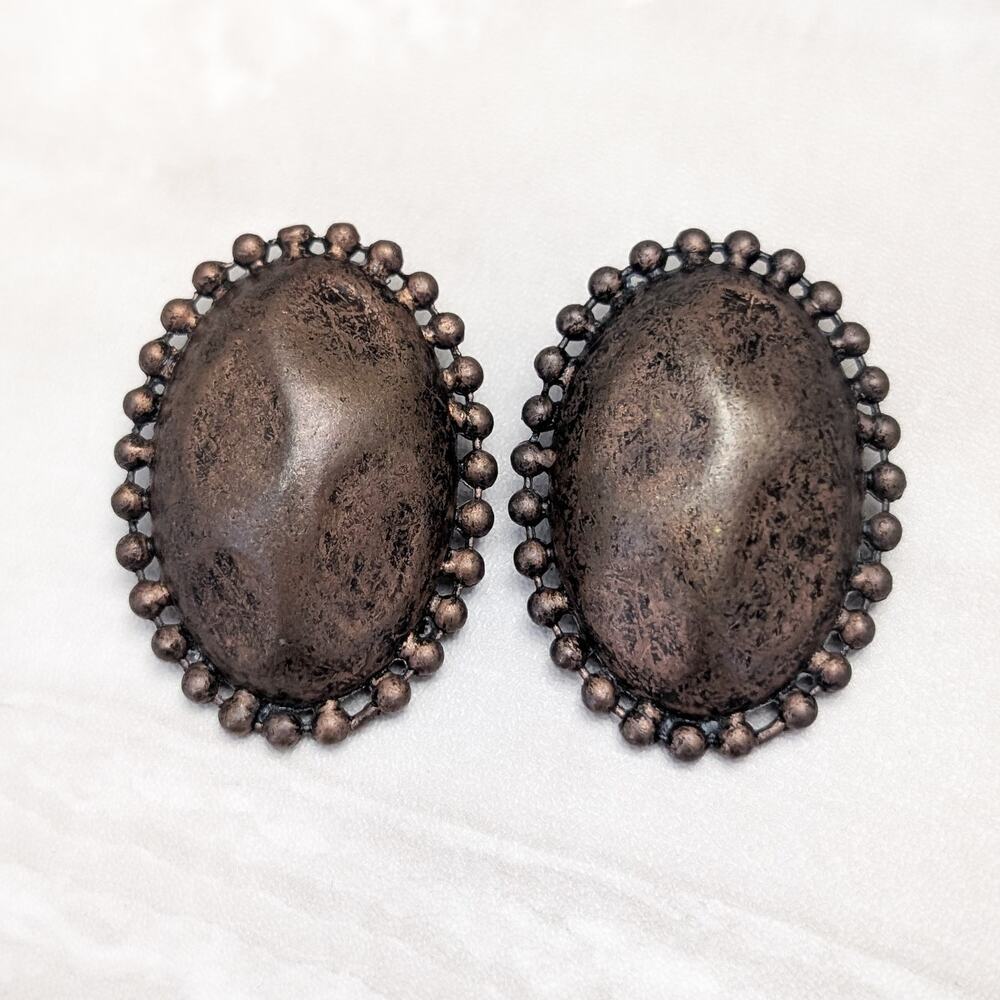 Vintage Clip On Earrings Extra Large Very Large Metallic Brown Oval Statement